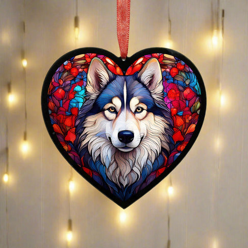 Alaskan Malamute Stained Glass Effect Heart Suncatcher